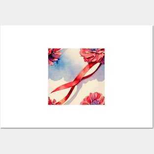 Watercolor red bow red ribbon Posters and Art